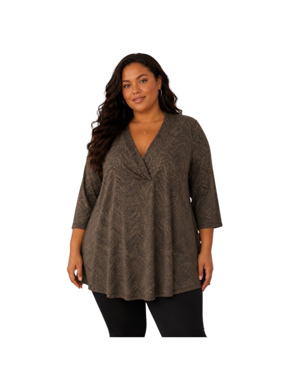 Cut Loose Women’s XL Brown Abstract Print Tunic Top V-Neck 3/4 Sleeve